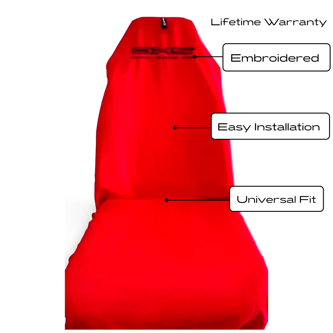 Single AXS Classic Black Logo on Red Throw Over Slip On Seat Cover