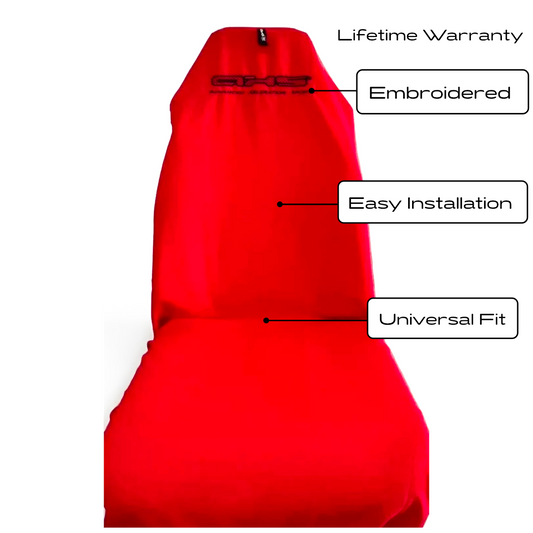 Single AXS Classic Black Logo on Red Throw Over Slip On Seat Cover