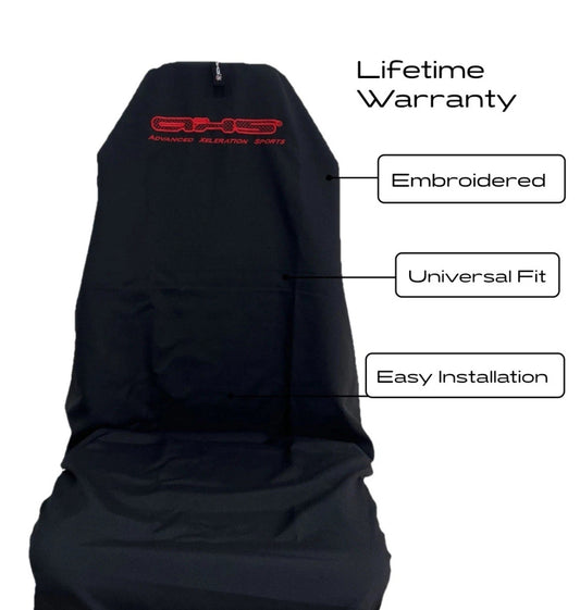 Single Fluro Red on Black AXS Throw Over Slip On Seat Cover