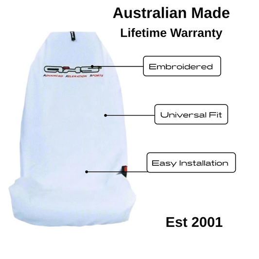 Single Superior Quality Aussie Made AXS Classic White Throw Over Slip On Car Seat Seat Cover