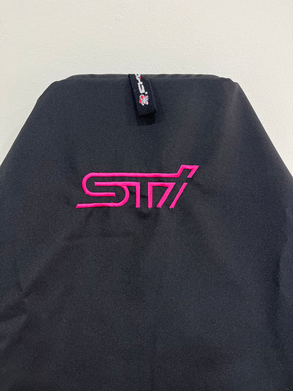 PAIR OF SUPERIOR JET BLACK AXS STI LOGO THROW OVER SEAT COVERS SUIT SUBARU SEATS