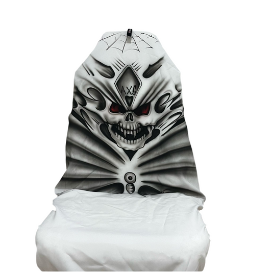 Single AXS Airbrushed Fierce Skull Universal White Slip On Throw Over Car Seat Cover