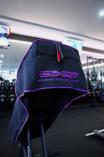 Just Landed! Version 2.0 Purple on Black AXS Pro Gym bench-Beach-Car Seat Towel (L)