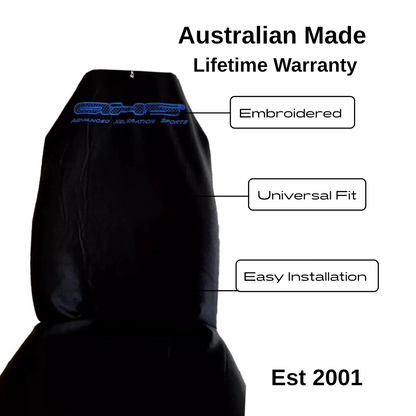 Single AXS Fluro Blue on Black Throw Over Slip On Car Seat Cover