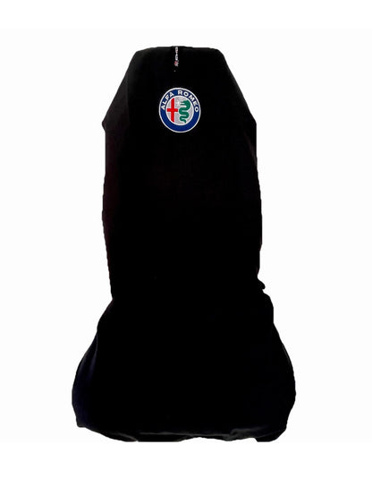 Pair Of Black Alfa Romeo Throw Over Slip On Car Seat Covers AXS Lifetime Warranty