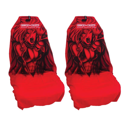 Hand Airbrushed Warrior Princess Black on Red AXS Seat Covers 🇦🇺