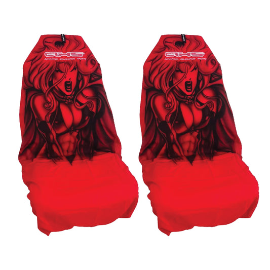 Hand Airbrushed Warrior Princess Black on Red AXS Seat Covers 🇦🇺