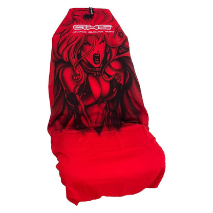 Hand Airbrushed Warrior Princess Black on Red AXS Seat Covers 🇦🇺