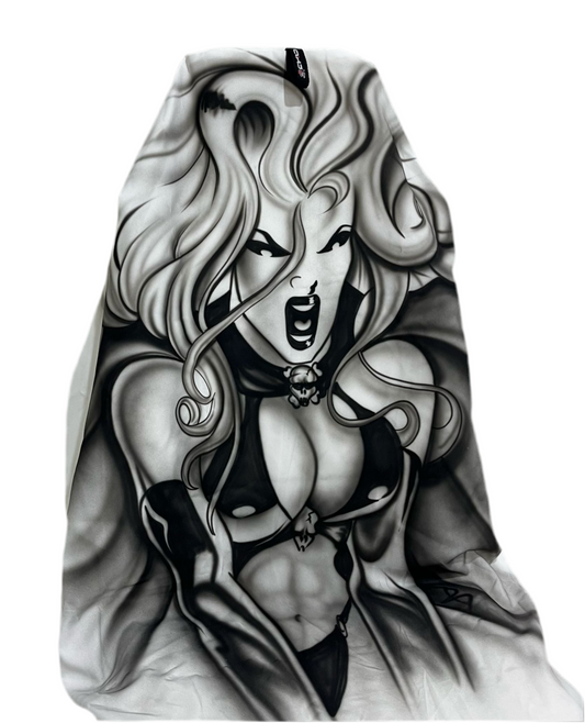 Single AXS Airbrushed Aussie Made Warrior Princess White Throw Over Slip On Seat Cover
