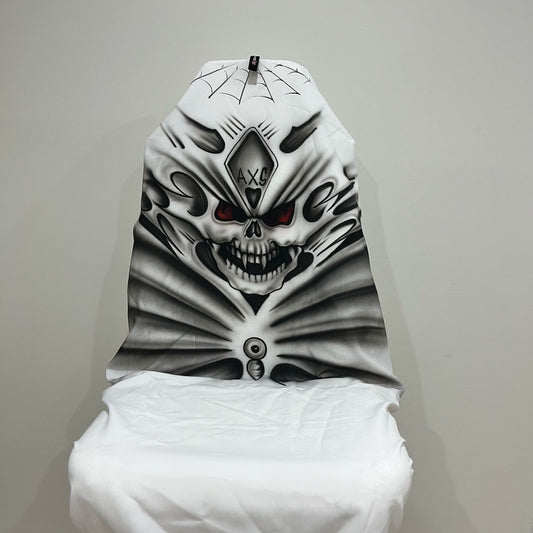 AXS Airbrushed Evil Skull White Slip On Seat Cover