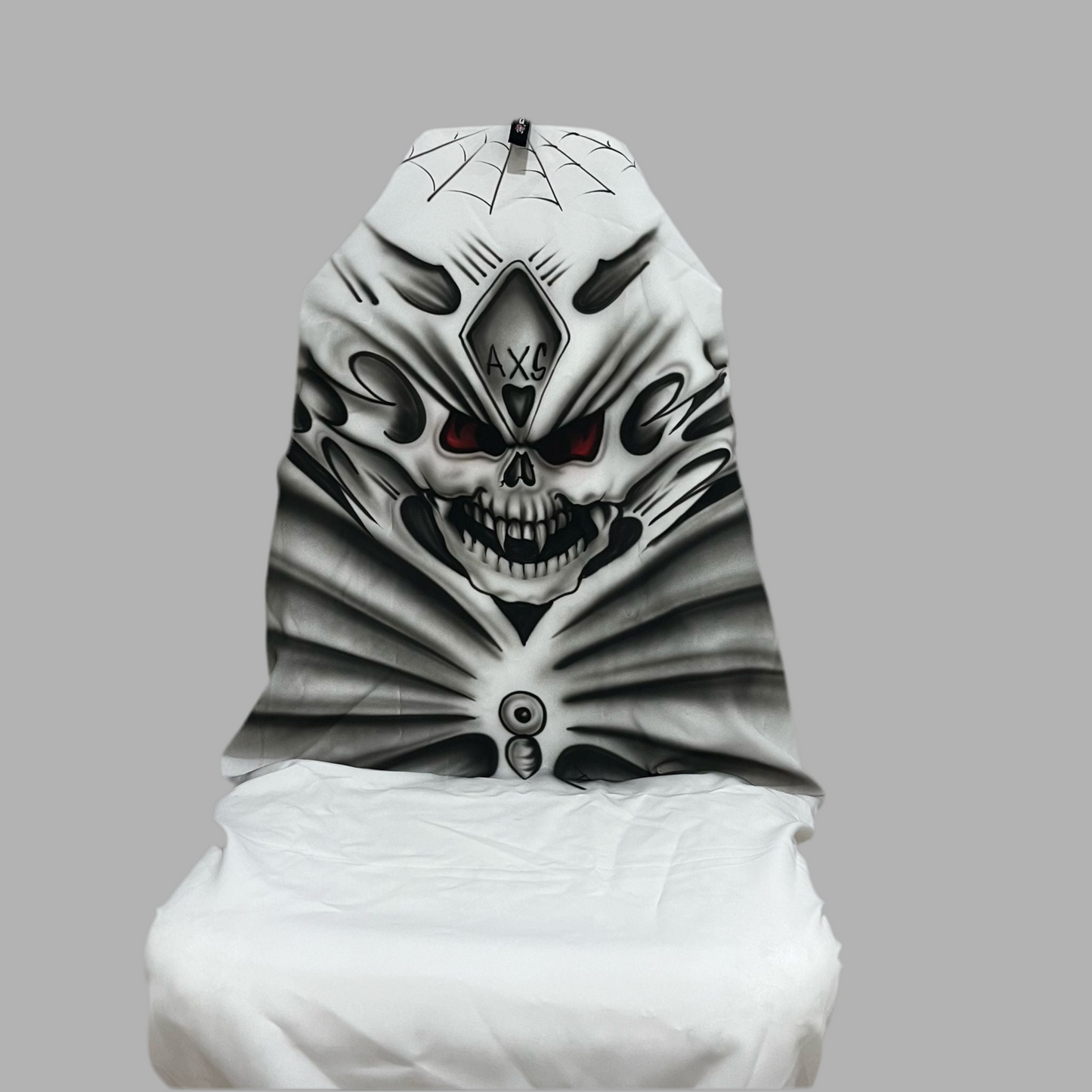 Single AXS Airbrushed Fierce Skull Universal White Slip On Throw Over Car Seat Cover