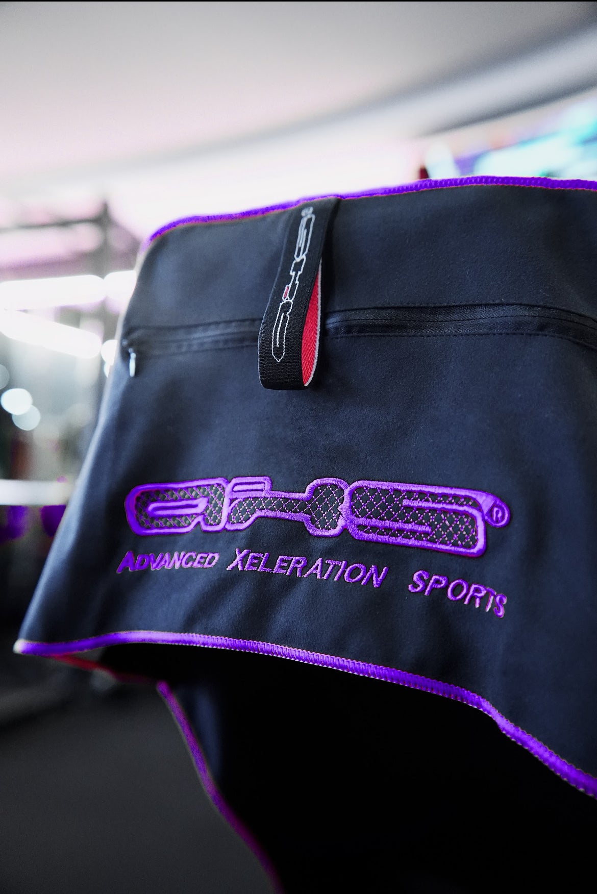 Just Landed! Version 2.0 Purple on Black AXS Pro Gym bench-Beach-Car Seat Towel (L)