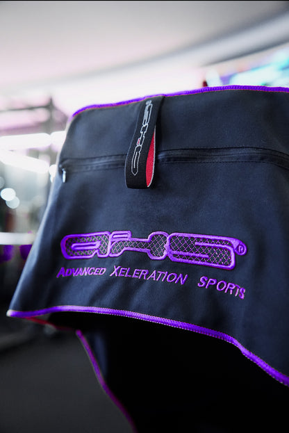 Just Landed! Version 2.0 Purple on Black AXS Pro Gym bench-Beach-Car Seat Towel (L)