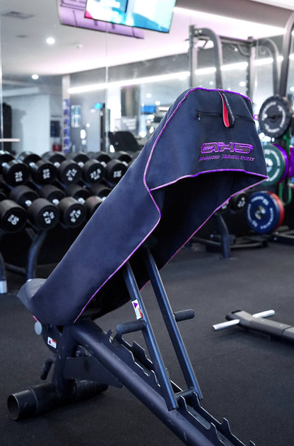 Just Landed! Version 2.0 Purple on Black AXS Pro Gym bench-Beach-Car Seat Towel (L)