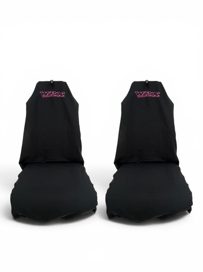 🇦🇺 Pair Pink Logo On Black Slip On Sports Seat Covers To Fit WRX Recaro & Bucket Seats