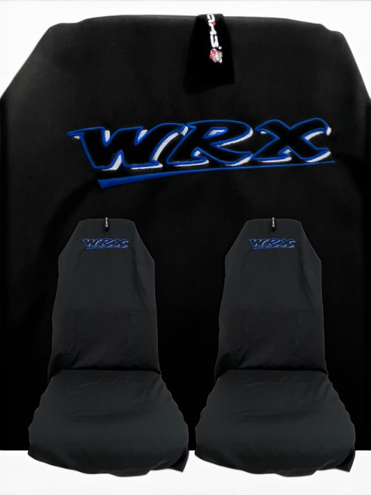 🇦🇺 Pair Blue Logo On Black Slip On Sports Seat Covers To Fit WRX Recaro & Bucket Seats