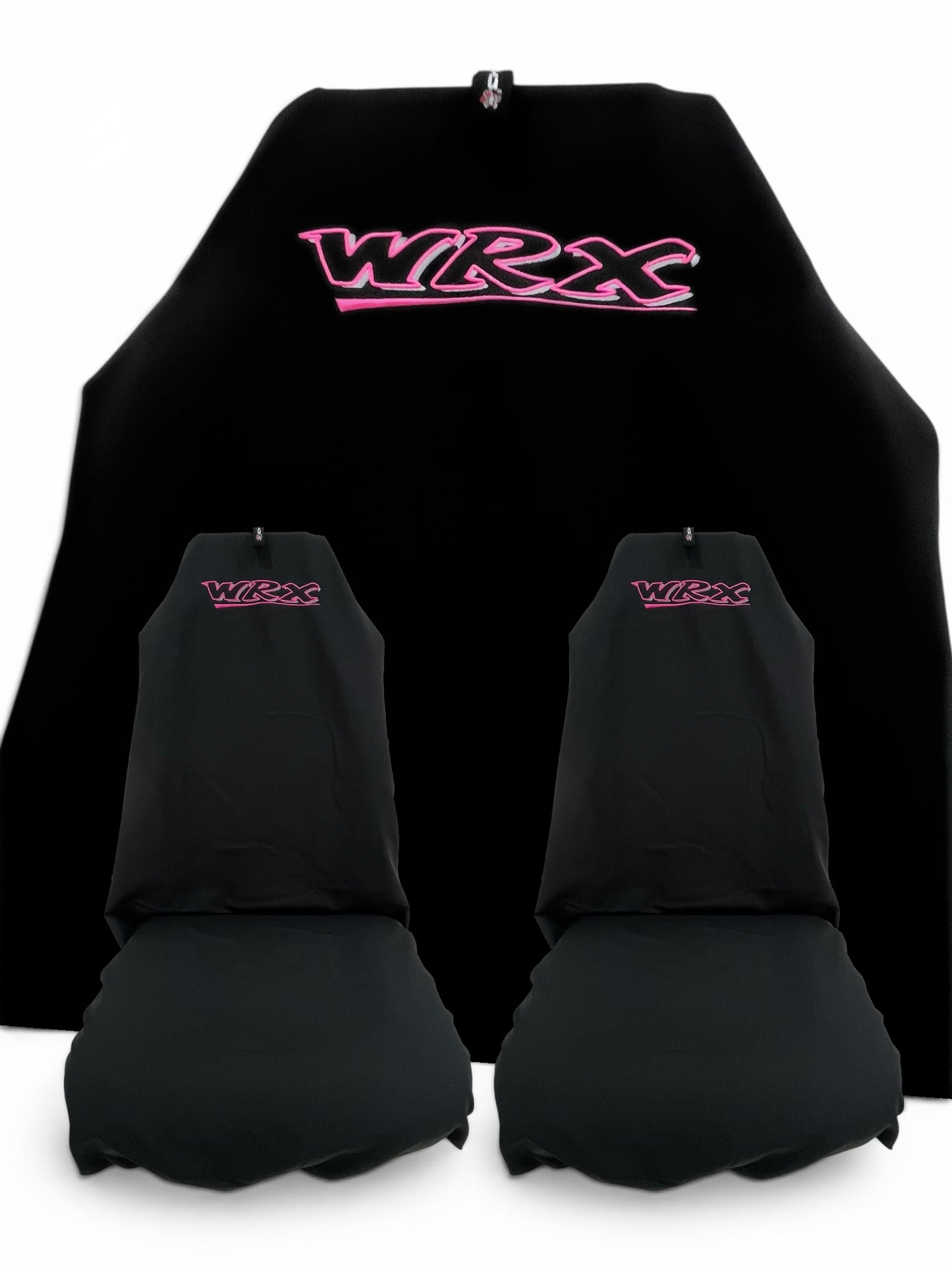 🇦🇺 Pair Pink Logo On Black Slip On Sports Seat Covers To Fit WRX Recaro & Bucket Seats