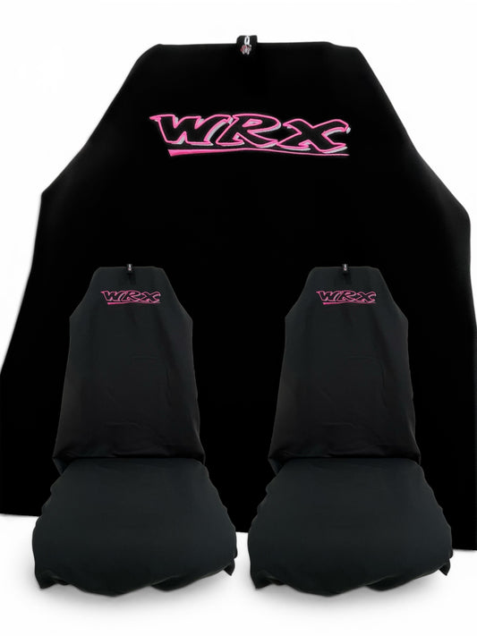 🇦🇺 Pair Pink Logo On Black Slip On Sports Seat Covers To Fit WRX Recaro & Bucket Seats