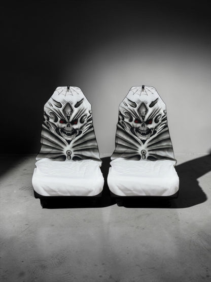 Hand Airbrushed Black Skull on White AXS Slip-On's Also fit Recaro & Bride Seats