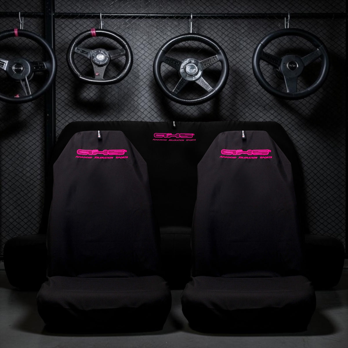 Neon Hot Pink on Black Universal AXS Slip-On's - Also fit Recaro & Bride Seats