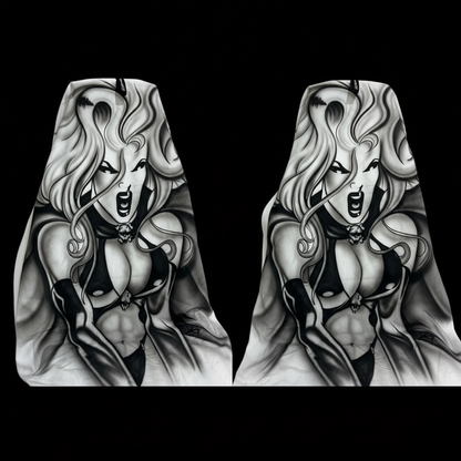 🇦🇺 Black Hand Airbrushed Warrior Princess On White AXS Pro Sports Seat Covers