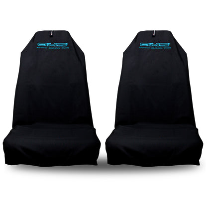 🇦🇺 Hand Made Tiffany Blue AXS Logo on Black Pro Sports Slip On Seat Covers