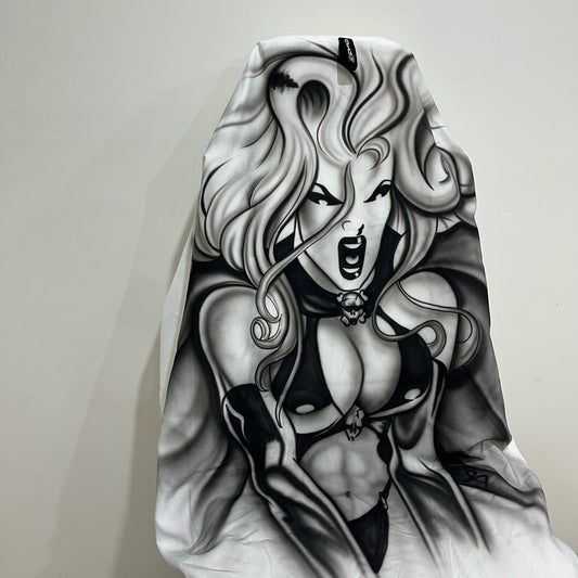 AXS Airbrushed Warrior Princess White Slip On Seat Cover