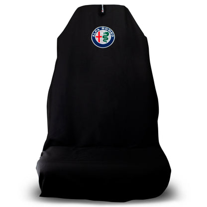 🇦🇺 Hand Made Pair Classic Italiano 🇮🇹 Black Alfa Romeo Slip on Seat Covers