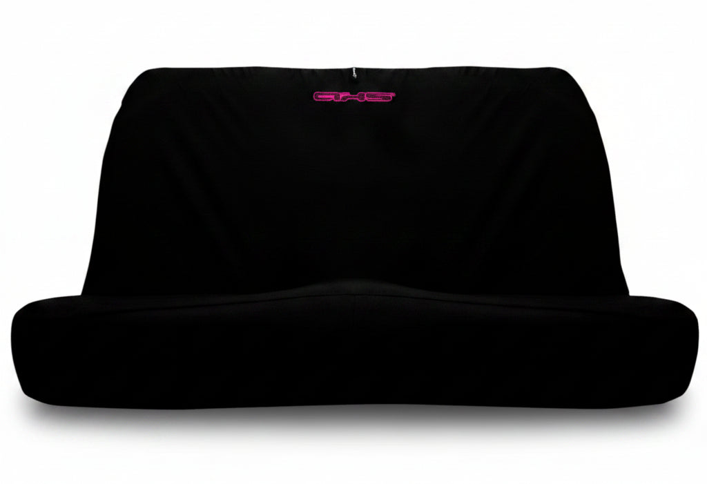 🇦🇺 Hand Made Fluro Purple AXS Logo on Black Universal Rear Bench Car Seat Cover Set