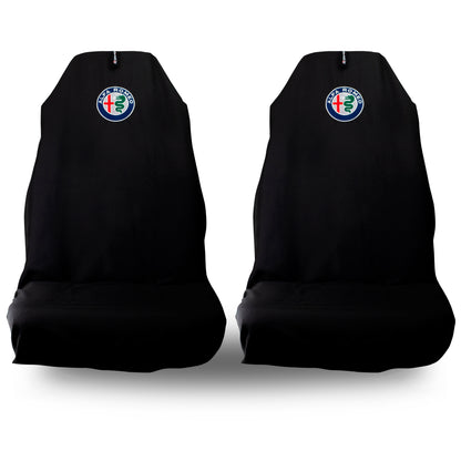 🇦🇺 Hand Made Pair Classic Italiano 🇮🇹 Black Alfa Romeo Slip on Seat Covers