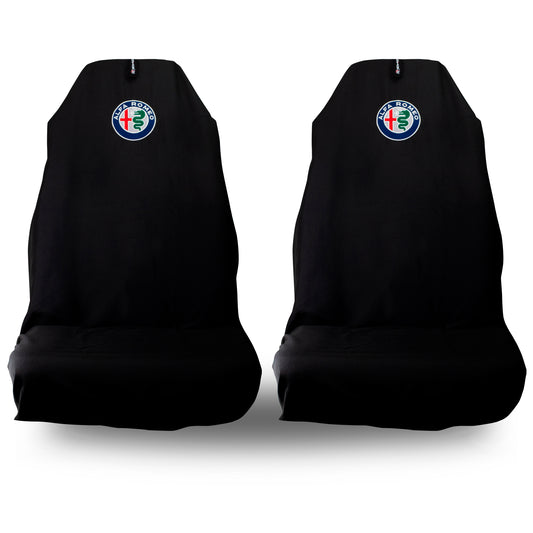 🇦🇺 Hand Made Pair Classic Italiano 🇮🇹 Black Alfa Romeo Slip on Seat Covers